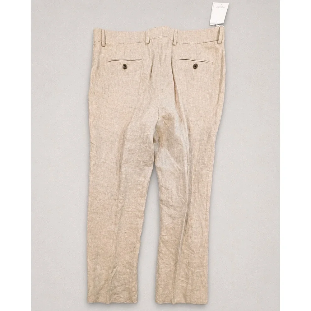 Murano Baird McNutt Linen Pants Mens 40x36 Tan 100% Linen Zac Fit Cuffed